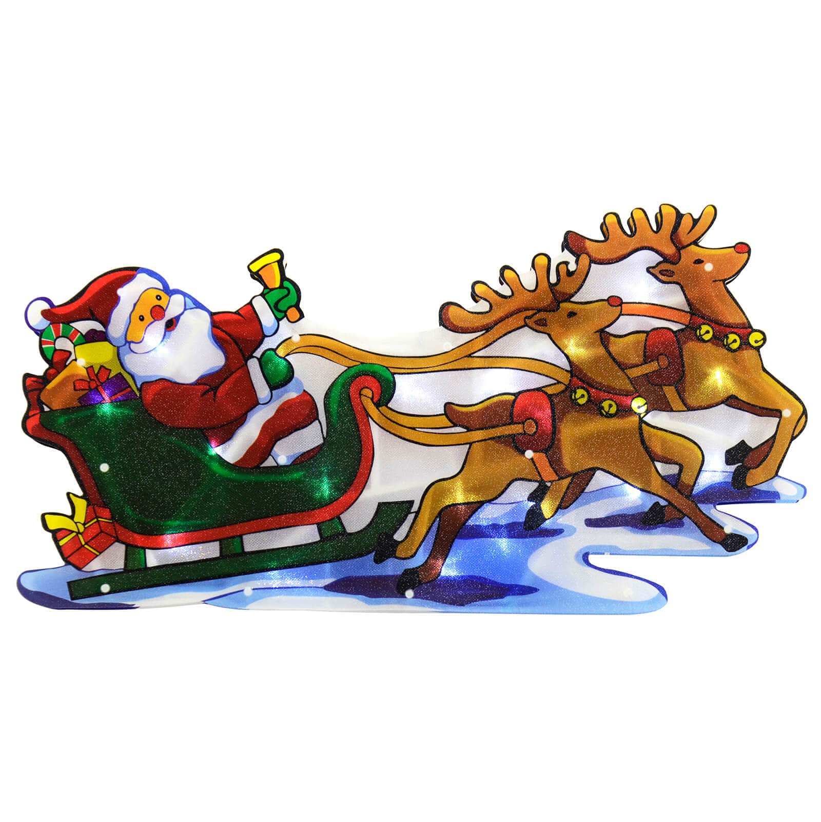 Santa on sleigh with 2 reindeer light up Christmas window silhouette decoration